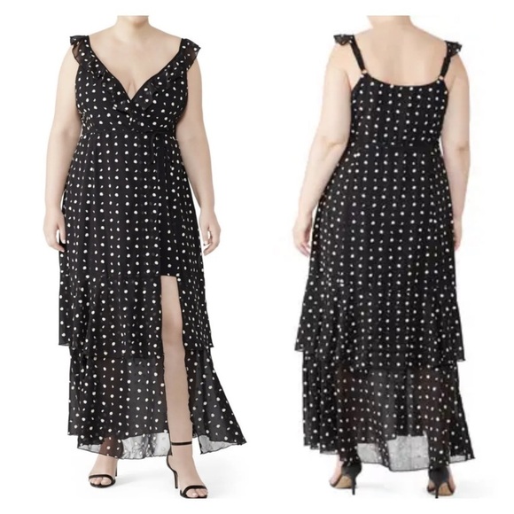 Hutch Georgia Black Embroidered Floral Dot Wrap Maxi Dress Size 0X - Picture 1 of 8